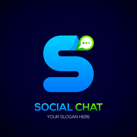 Letter S with Chat icon, Social Talk, Social media, Abstract speak, Sphere speech bubble icon.のイラスト素材
