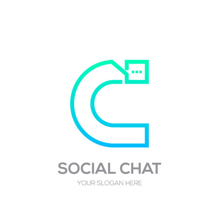 Letter C with Chat line shape, Social Talk, Social media, Abstract speak, Square speechのイラスト素材