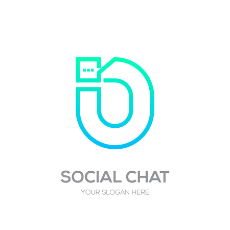 Letter N with Chat logo line shape, Social Talk, Social media, Abstract speak, Square speech logotypeのイラスト素材