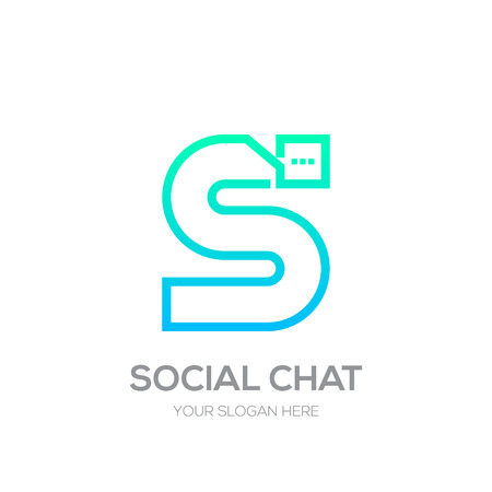 Letter S with Chat logo line shape, Social Talk, Social media, Abstract speak, Square speech logotypeのイラスト素材