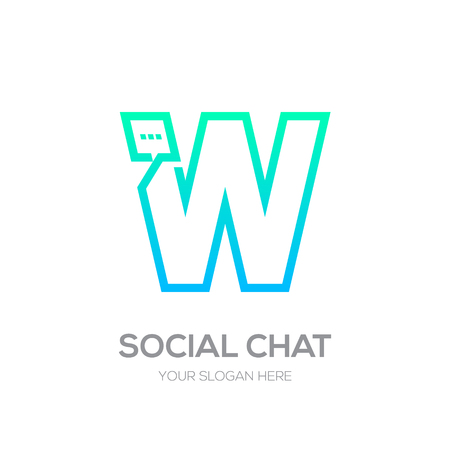 Letter W with Chat logo line shape, Social Talk, Social media, Abstract speak, Square speech logotypeのイラスト素材