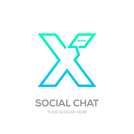 Letter X with Chat logo line shape, Social Talk, Social media, Abstract speak, Square speech logotypeのイラスト素材