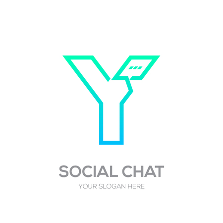 Letter Y with Chat logo line shape, Social Talk, Social media, Abstract speak, Square speech logotypeのイラスト素材