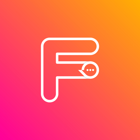 Letter F with Chat logo line shape, Social Talk, Social media, Sphere speech bubble, Technology and digital logotypeのイラスト素材