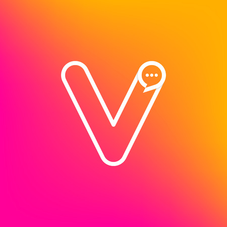 Letter V with Chat logo line shape, Social Talk, Social media, Sphere speech bubble, Technology and digital logotypeのイラスト素材