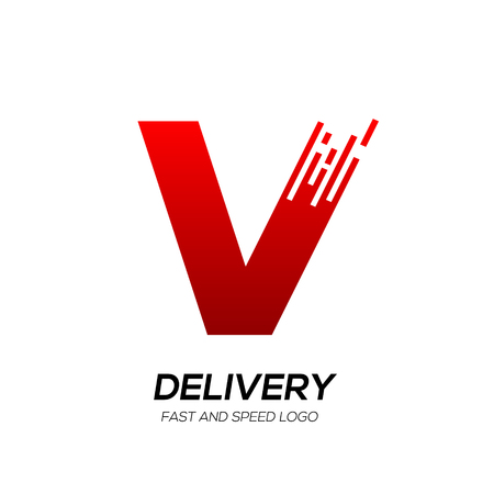 Letter V with Delivery service , Fast Speed, Moving and Quick, Digital and Technology for your Corporate identityのイラスト素材