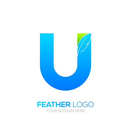 Letter U with Feather icon, Fountain pen, Law, Legal, Lawyer, Copywriter, Writer icon type for your Corporate identityのイラスト素材