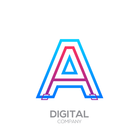 Letter A with Dots and Lines icon type,Square shape, Technology and digital, connection icon.のイラスト素材