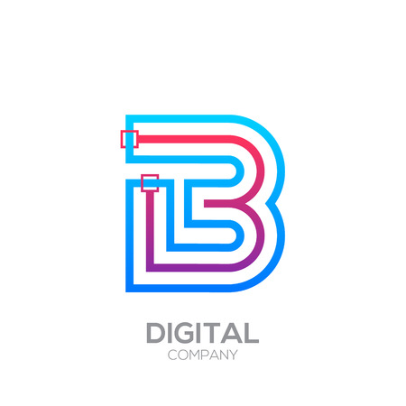 Letter B with Dots and Lines icon type,Square shape, Technology and digital, connection icon.のイラスト素材