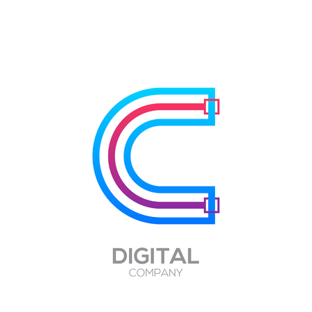 Letter C with Dots and Lines icon type,Square shape, Technology and digital, connection icon.のイラスト素材