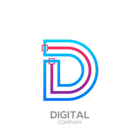 Letter D with Dots and Lines icon type,Square shape, Technology and digital, connection icon.のイラスト素材