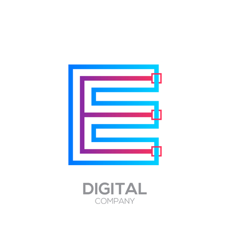 Letter E with Dots and Lines icon type,Square shape, Technology and digital, connection icon.のイラスト素材
