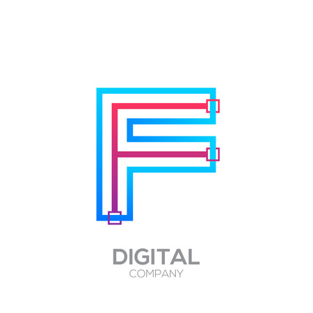 Letter F with Dots and Lines icon type,Square shape, Technology and digital, connection icon.のイラスト素材
