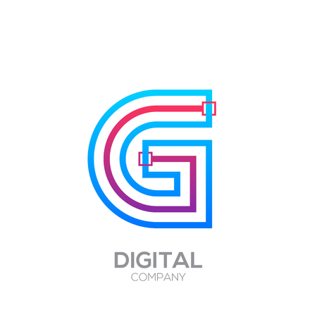 Letter G with Dots and Lines icon type,Square shape, Technology and digital, connection icon.のイラスト素材