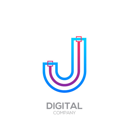 Letter J with Dots and Lines icon type,Square shape, Technology and digital, connection icon.のイラスト素材