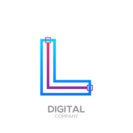 Letter L with Dots and Lines icon type,Square shape, Technology and digital, connection icon.のイラスト素材