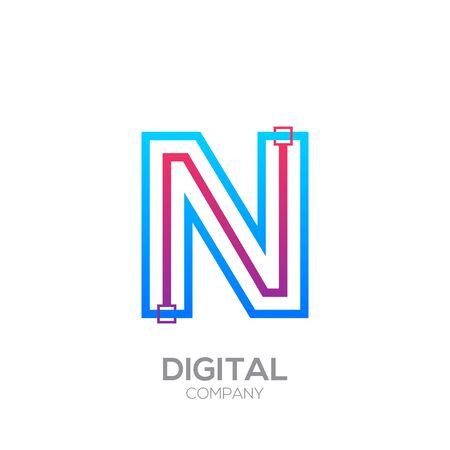 Letter N with Dots and Lines icon type,Square shape, Technology and digital, connection icon.のイラスト素材