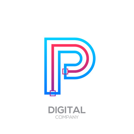 Letter P with Dots and Lines icon type,Square shape, Technology and digital, connection icon.のイラスト素材