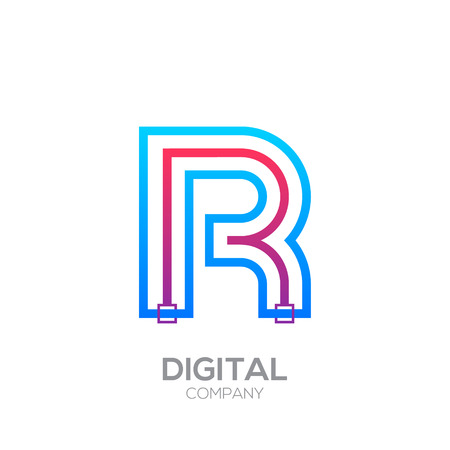 Letter R with Dots and Lines icon type,Square shape, Technology and digital, connection icon.のイラスト素材