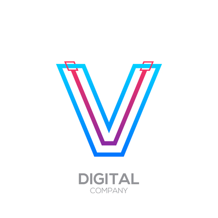 Letter V with Dots and Lines icon type,Square shape, Technology and digital, connection icon.のイラスト素材
