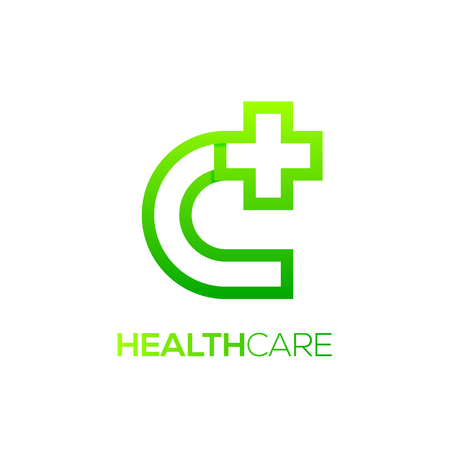 Letter C cross plus logo green color, medical healthcare hospital logotypeのイラスト素材