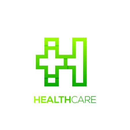 Letter H cross plus logo Green color,Medical healthcare hospital Logotypeのイラスト素材