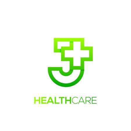 Letter J cross plus logo Green color,Medical healthcare hospital Logotypeのイラスト素材