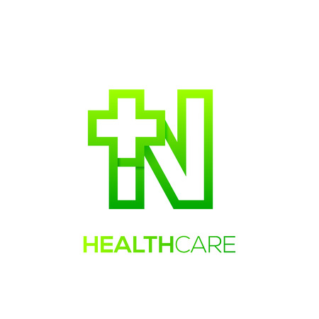 Letter N cross plus logo Green color,Medical healthcare hospital Logotypeのイラスト素材