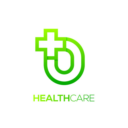 Letter O cross plus logo Green color,Medical healthcare hospital Logotypeのイラスト素材
