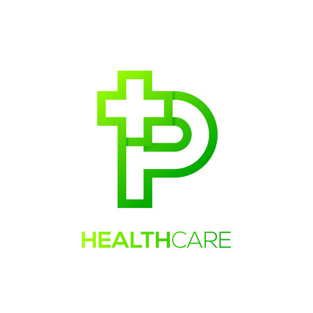 Letter P cross plus logo Green color,Medical healthcare hospital Logotypeのイラスト素材
