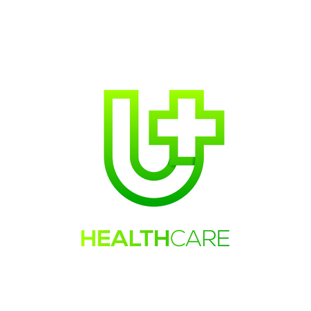 Letter U cross plus logo Green color,Medical healthcare hospital Logotypeのイラスト素材