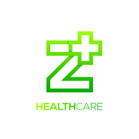 Letter Z cross plus logo Green color,Medical healthcare hospital Logotypeのイラスト素材