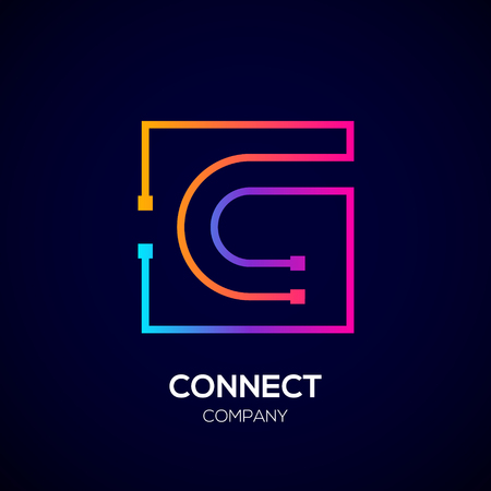 Letter C logo, Square shape, Colorful, Technology and digital abstract dot connectionのイラスト素材