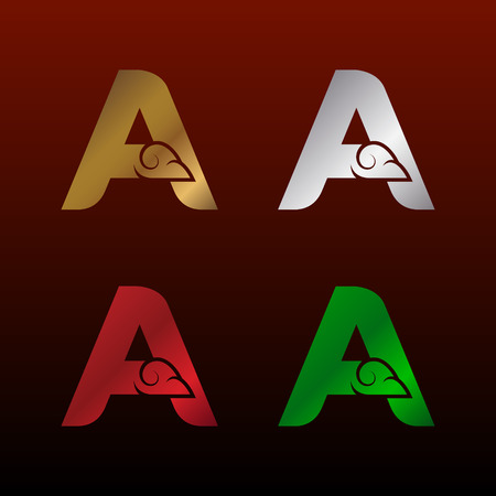 Letter A Initialization  with Thai art style, Metallic Glossy texture, Gold and Silver, Red and Green, Beautiful Luxury, Thai vintage design for your Corporate identity.のイラスト素材