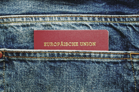 European passport in jeans pocketの素材