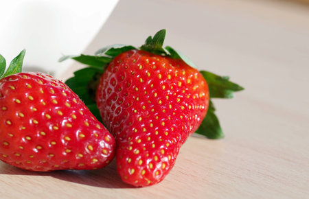 fresh strawberry on wooden tableの写真素材