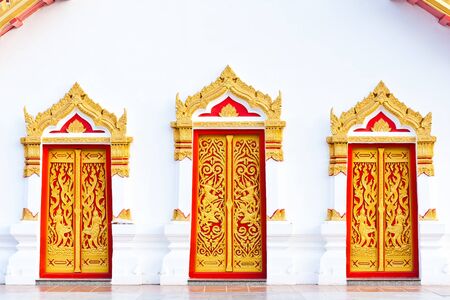 three painting craved doors with thai painting frame の写真素材