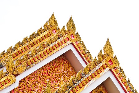 painting craved front and top roof of budda temple buildingの写真素材