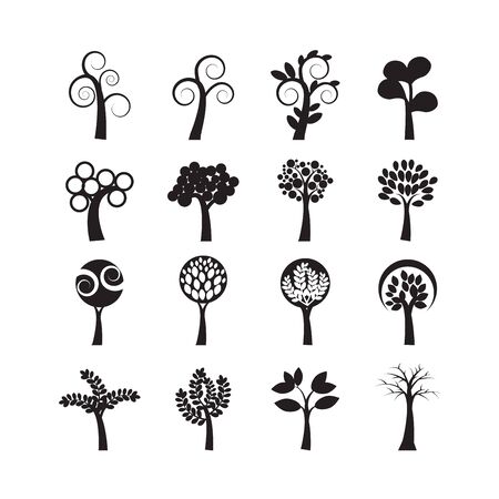 abstract tree icon set, each icon is a single object (compound path), vector eps10のイラスト素材