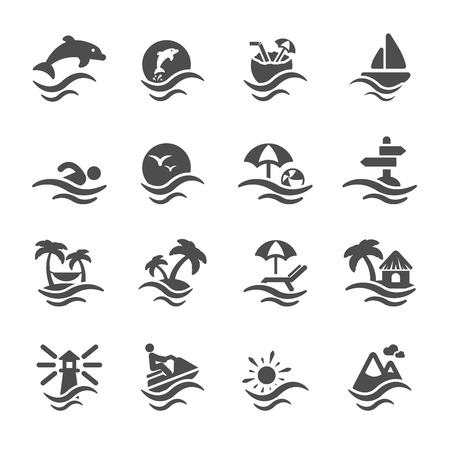 summer beach icon set