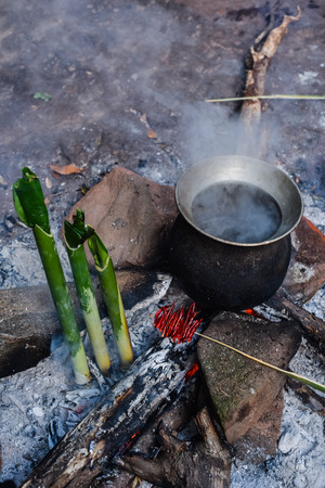 Cooking in the wild at Thailand.の写真素材
