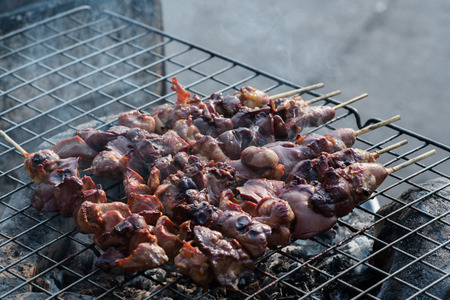 Grilled chicken in local market,Thailandの写真素材