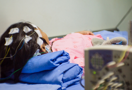 Blurred of patient with encephalography electrode. Electroencephalogram,EEGの写真素材