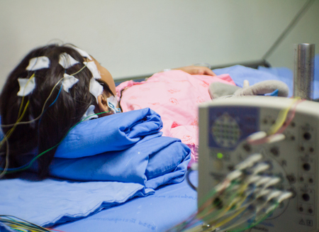 Blurred of patient with encephalography electrode. Electroencephalogram,EEGの写真素材