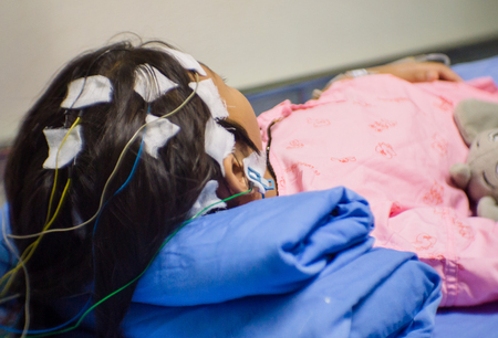 Blurred of patient with encephalography electrode. Electroencephalogram,EEGの写真素材