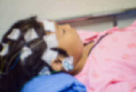 Blurred of patient with encephalography electrode. Electroencephalogram,EEGの写真素材