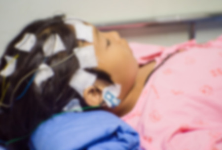 Blurred of patient with encephalography electrode. Electroencephalogram,EEGの写真素材