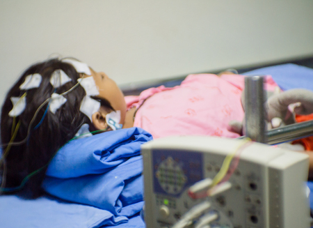Blurred of patient with encephalography electrode. Electroencephalogram,EEGの写真素材