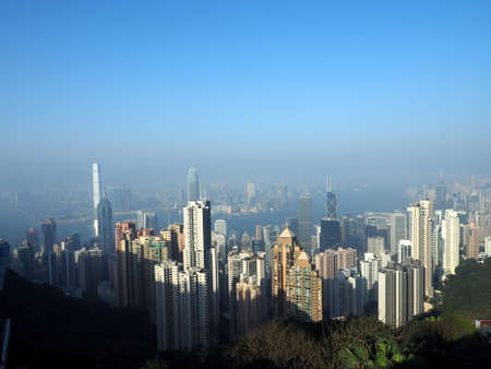 Aerial view skyline at sunset, Hong Kong Cityの写真素材