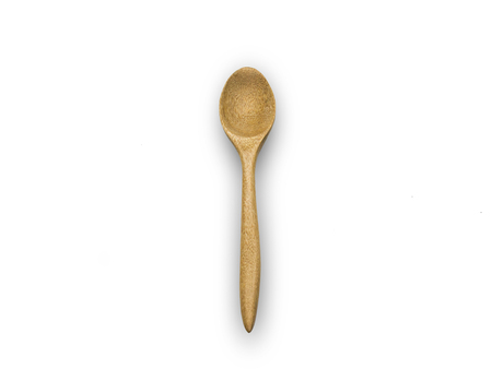 top view wooden spoon on white isolateの写真素材